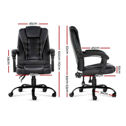 Artiss Massage Office Chair Executive Computer Gaming Chairs Black PU Leather.