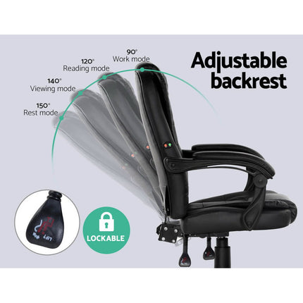 Artiss Massage Office Chair Executive Computer Gaming Chairs Black PU Leather.
