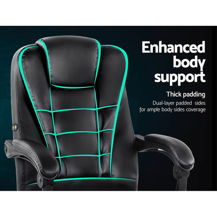 Artiss Massage Office Chair Executive Computer Gaming Chairs Black PU Leather.