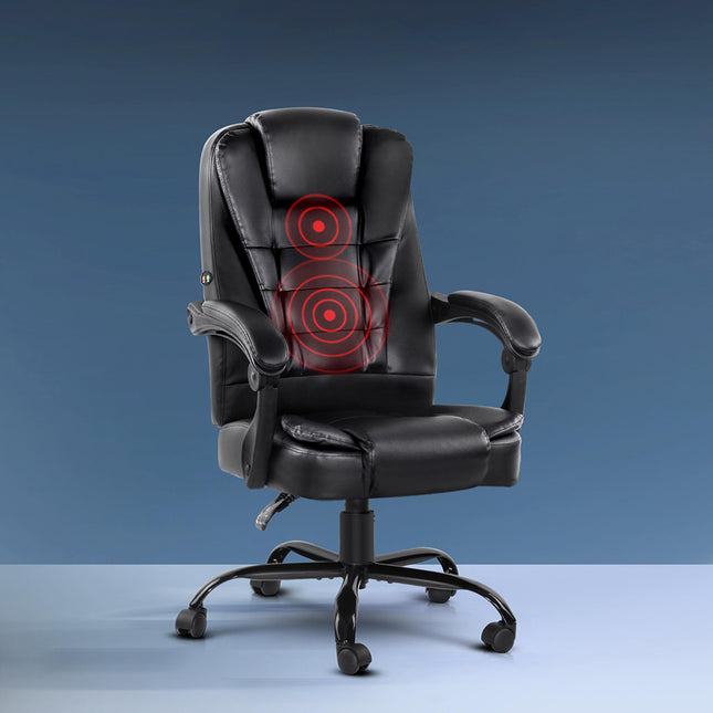 Artiss Massage Office Chair Executive Computer Gaming Chairs Black PU Leather.