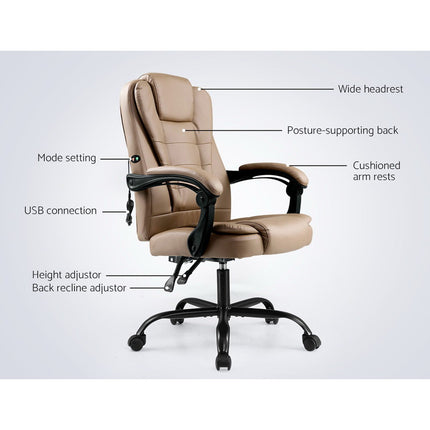 Artiss Massage Office Chair Executive Computer Gaming Chairs Brown PU Leather Espresso.