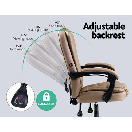Artiss Massage Office Chair Executive Computer Gaming Chairs Brown PU Leather Espresso.