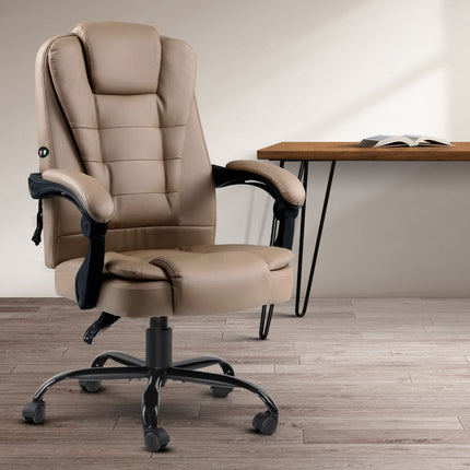 Artiss Massage Office Chair Executive Computer Gaming Chairs Brown PU Leather Espresso.