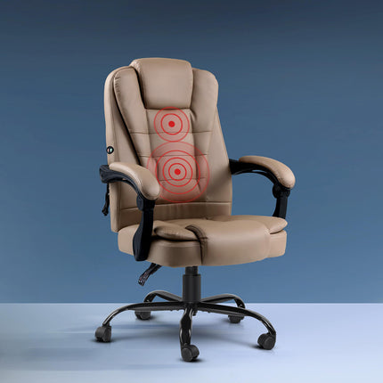Artiss Massage Office Chair Executive Computer Gaming Chairs Brown PU Leather Espresso.