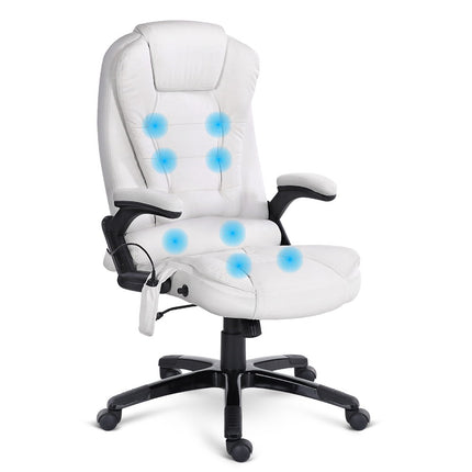 Artiss 8 Point Massage Office Chair Heated Seat Recliner PU White.