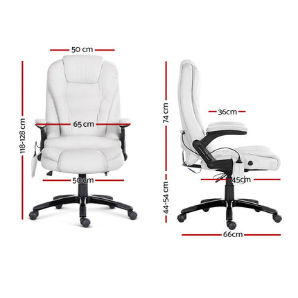 Artiss 8 Point Massage Office Chair Heated Seat Recliner PU White.