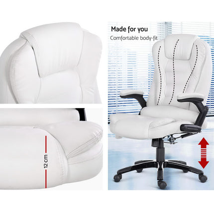 Artiss 8 Point Massage Office Chair Heated Seat Recliner PU White.