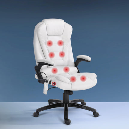 Artiss 8 Point Massage Office Chair Heated Seat Recliner PU White.