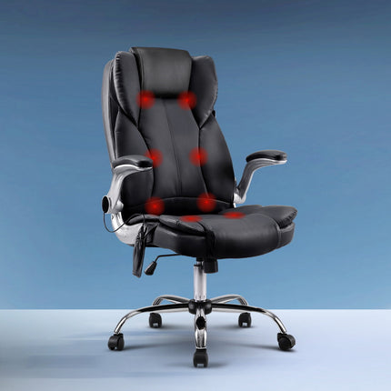 Artiss 8 Point Massage Office Chair PU Leather Black.