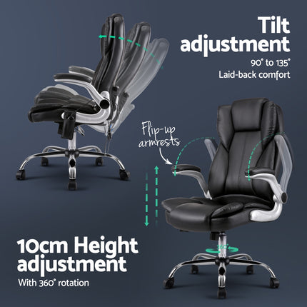 Artiss 8 Point Massage Office Chair PU Leather Black.