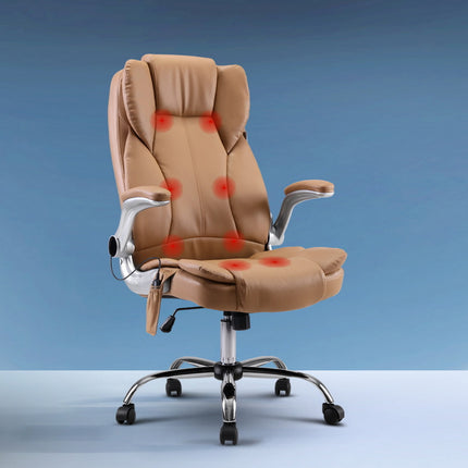 Artiss 8 Point Massage Office Chair PU Leather Brown.