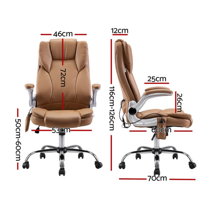 Artiss 8 Point Massage Office Chair PU Leather Brown.