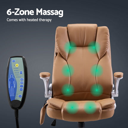 Artiss 8 Point Massage Office Chair PU Leather Brown.