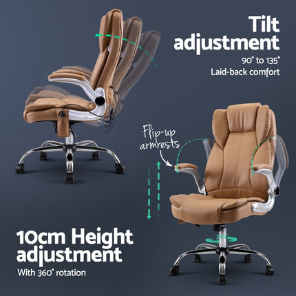 Artiss 8 Point Massage Office Chair PU Leather Brown.