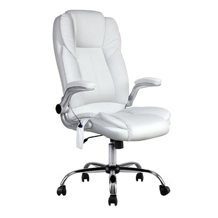 Artiss 8 Point Massage Office Chair PU Leather White.
