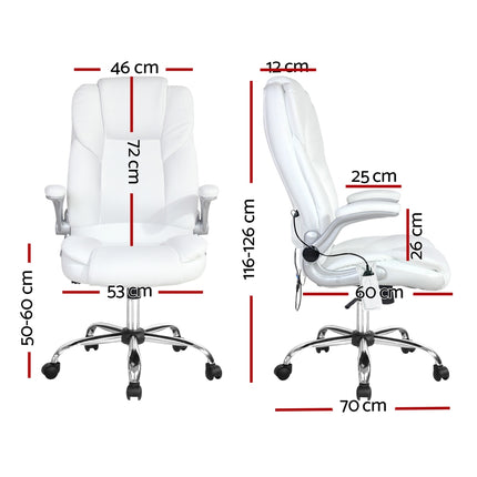 Artiss 8 Point Massage Office Chair PU Leather White.