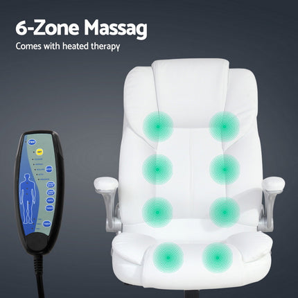 Artiss 8 Point Massage Office Chair PU Leather White.