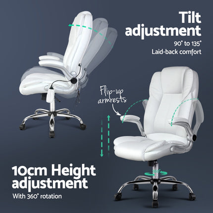 Artiss 8 Point Massage Office Chair PU Leather White.