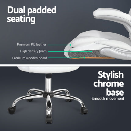 Artiss 8 Point Massage Office Chair PU Leather White.