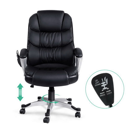 Artiss 8 Point Massage Office Chair Heated Seat PU Black.