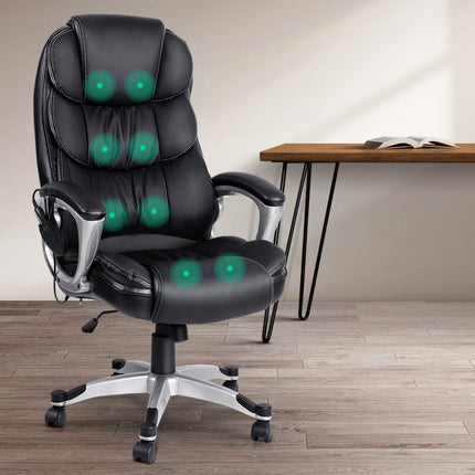 Artiss 8 Point Massage Office Chair Heated Seat PU Black.