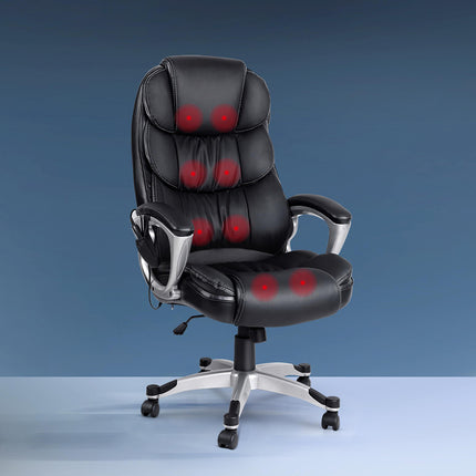 Artiss 8 Point Massage Office Chair Heated Seat PU Black.