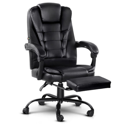 Artiss 2 Point Massage Office Chair PU Leather Footrest Black.