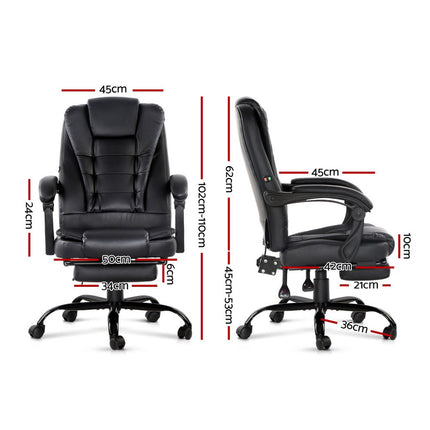 Artiss 2 Point Massage Office Chair PU Leather Footrest Black.