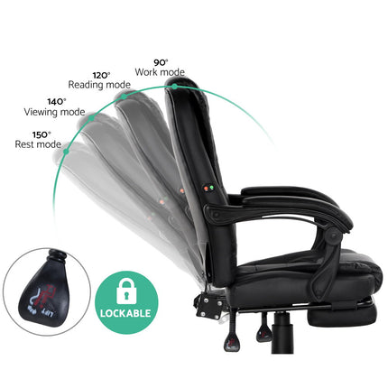 Artiss 2 Point Massage Office Chair PU Leather Footrest Black.