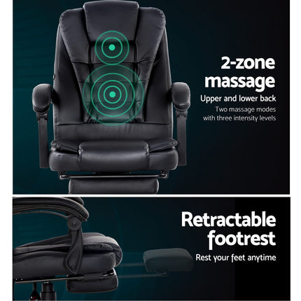 Artiss 2 Point Massage Office Chair PU Leather Footrest Black.