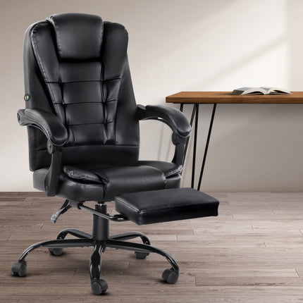 Artiss 2 Point Massage Office Chair PU Leather Footrest Black.