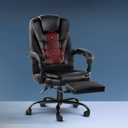 Artiss 2 Point Massage Office Chair PU Leather Footrest Black.