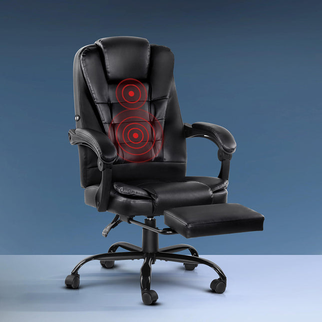 Artiss 2 Point Massage Office Chair PU Leather Footrest Black.