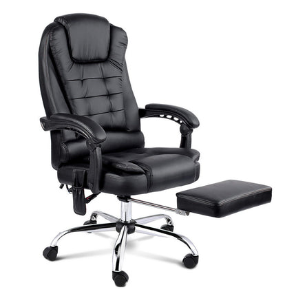 Artiss 8 Point Massage Office Chair PU Leather Footrest Black.