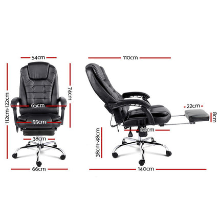 Artiss 8 Point Massage Office Chair PU Leather Footrest Black.