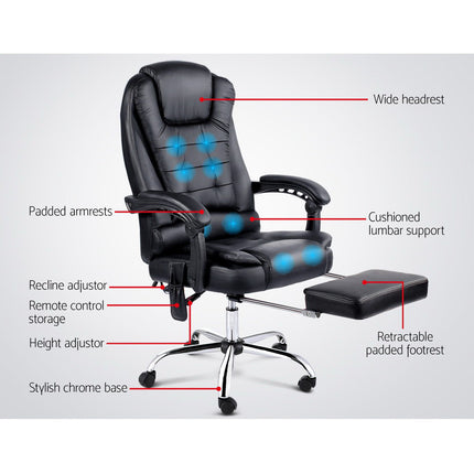 Artiss 8 Point Massage Office Chair PU Leather Footrest Black.