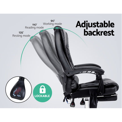 Artiss 8 Point Massage Office Chair PU Leather Footrest Black.