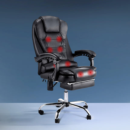Artiss 8 Point Massage Office Chair PU Leather Footrest Black.