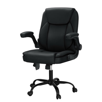 Artiss 2 Point Massage Office Chair Leather Mid Back Black.