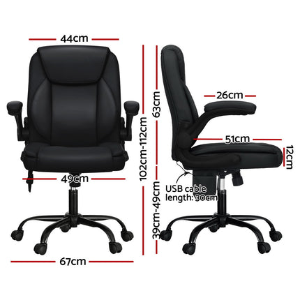 Artiss 2 Point Massage Office Chair Leather Mid Back Black.