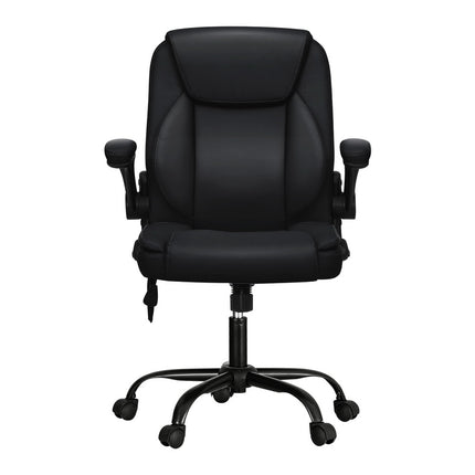 Artiss 2 Point Massage Office Chair Leather Mid Back Black.