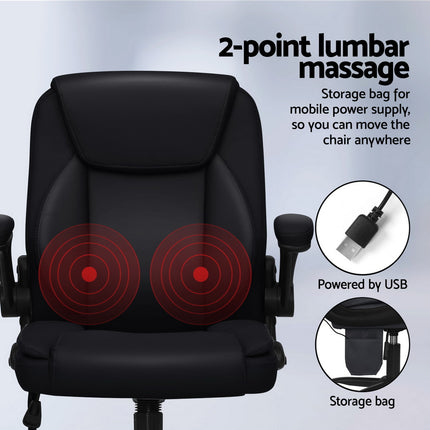 Artiss 2 Point Massage Office Chair Leather Mid Back Black.