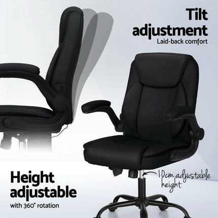 Artiss 2 Point Massage Office Chair Leather Mid Back Black.