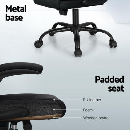Artiss 2 Point Massage Office Chair Leather Mid Back Black.