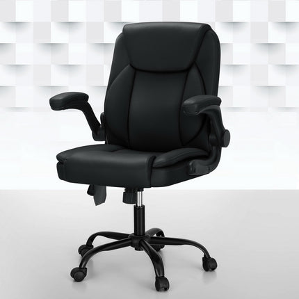 Artiss 2 Point Massage Office Chair Leather Mid Back Black.