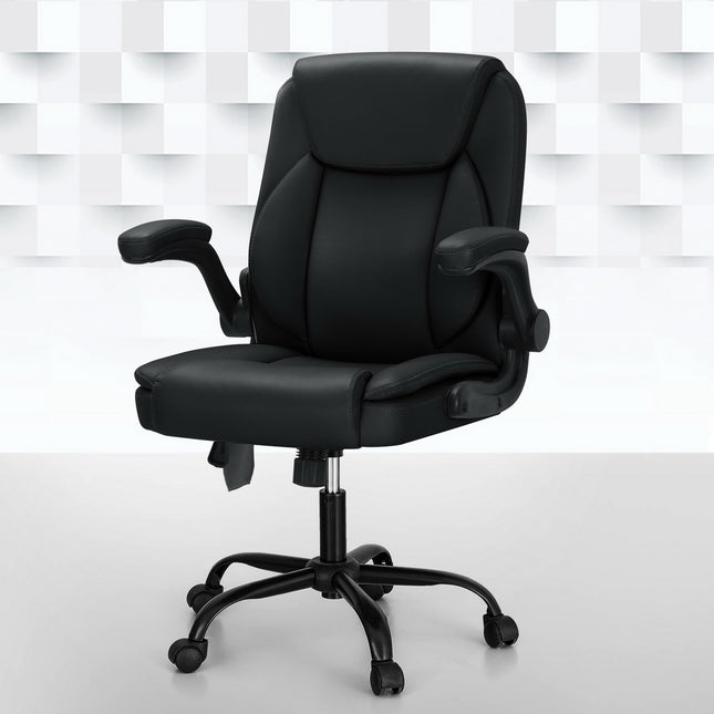 Artiss 2 Point Massage Office Chair Leather Mid Back Black.