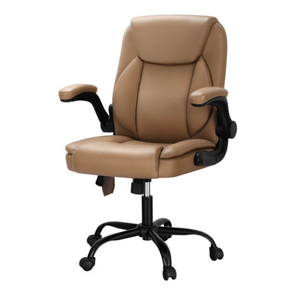 Artiss 2 Point Massage Office Chair Leather Mid Back Brown.