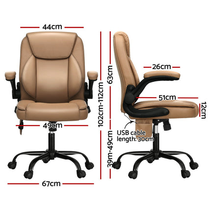 Artiss 2 Point Massage Office Chair Leather Mid Back Brown.