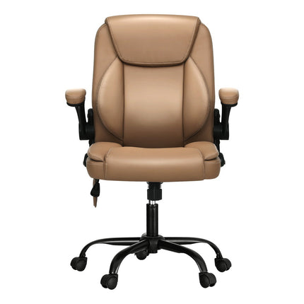 Artiss 2 Point Massage Office Chair Leather Mid Back Brown.