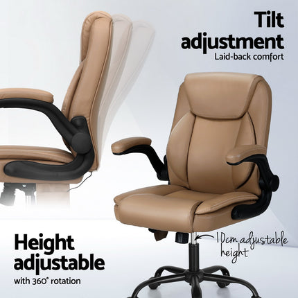 Artiss 2 Point Massage Office Chair Leather Mid Back Brown.